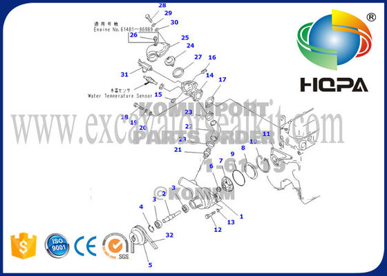 6136-62-1100 6136-62-1200 Water Pump Komatsu PC200-3 Engine 6D105